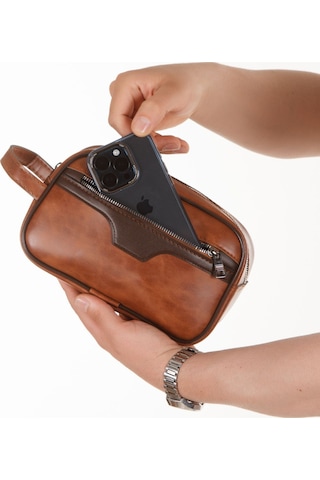 Newish Polo Crazy Desenli Suni Deri Portföy-clutch Traşlık Ve El Çantası Günlük, Seyahat Taba