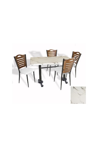 Çipa Döküm Ayak - Papelli Sandalye Mutfak Masa Takımı Werzalit, Wermodin Ve Allzalit Tabla - Afyon Mermer - Beyaz - 80x120 Çok Renkli