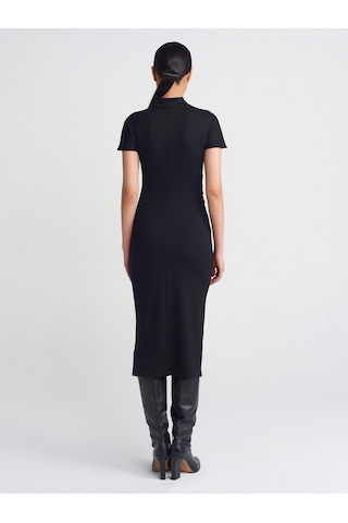 Dilvin 91297 Streç Örme Midi Elbise Siyah