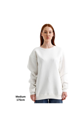 Pxm Oversize 3 Iplik Şardonlu Sweatshirt Düz Kadın Beyaz Kırık Beyaz Kırık Beyaz