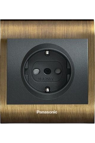 Viko Panasonic Thea Blu Topraklı Priz, Çerçeve Antique+dore, Kapak Füme