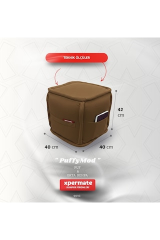 Dekoratif Kare Puf Orta Sehpa Ayak Uzatma Puf 40x40x42 Cm Puffymod Kahverengi