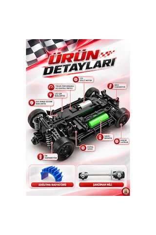 Oyuncak Uzaktan Kumandalı 50 Km/h Hızlı Drift Araba Esp Denge Sistemli 370 Motorlu Şarjlı Led Işıklı Rc Araba 27,5 Cm Gümüş