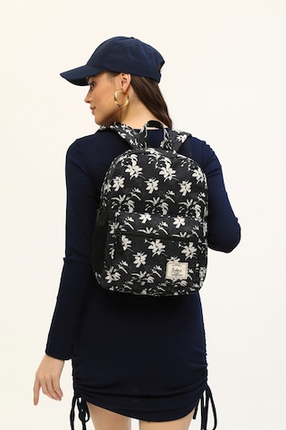 Icone Siyah Çiçek Baskılı Sırt Çantası Siyah
