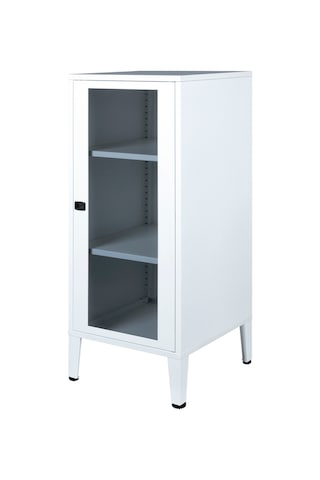 Lande Ziglat Serisi Cam Kapaklı Kilitli Metal Home Office Dolabı Beyaz Ral 9003 450x940x450 Mm Gri-beyaz