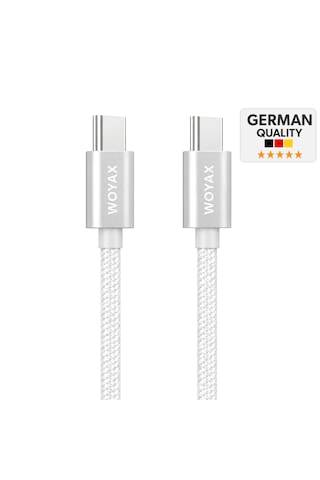 Woyax Samsung Xiaomi Oppo Reeder Huawei Için Örgülü Type C To Type C Hızlı Şarj Kablosu Beyaz 1,2m