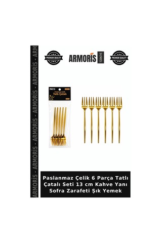 Paslanmaz Çelik 6 Parça Tatlı Çatalı Seti 13 Cm Kahve Yanı Sofra Zarafeti Şık Yemek Çok Renkli