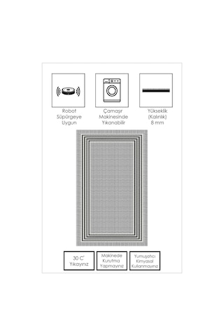 West Home Dijital Baskı Yıkanabilir Kaymaz Taban Salon Halısı Mutfak Halısı Yolluk Wh 479 White