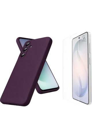Samsung Galaxy S26 İle Uyumlu Kılıf Esnek Premium Telefon Kılıfı Ve Temperli Cam Ekran Koruyucu Mor