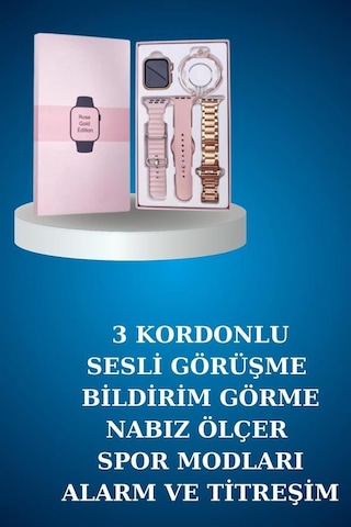 Kablolu Bluetooth Kulaklık Ve Kadınlara Özel Bileklik Hediyeli Yeni Nesil Akıllı Saat 3 Kordonlu