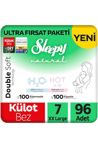 Sleepy Natural Double Soft Ultra Fırsat Paketi Külot Bez 7 Numara Xxlarge 96 Adet