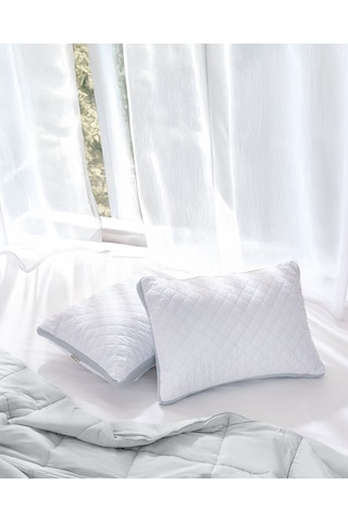 Madame Coco 2'li Klimalı Yastık - Beyaz/Açık Gri - 50x70 cm