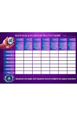 Diyabet Ölçüm Takip Çizelgesi Defteri A Kalite Özel Tasarım 3 Aylık A5 Sarı