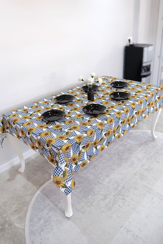 Sufre Sıvı Geçirmez Masa Örtüsü Sofra Bezi Sofra Örtüsü Piknik Örtüsü Ayçiçeği Mavi