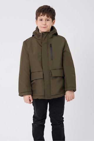 Kız Çocuk Haki İçi Kürklü Su Ve Rüzgar Geçirmez Kapüşonlu 3 Cep Kışlık Mont & Kaban & Parka Haki