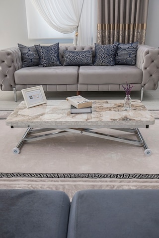 Home Üst Tabla Mdf Beyaz Mermer Oval Köşe Alt Krom