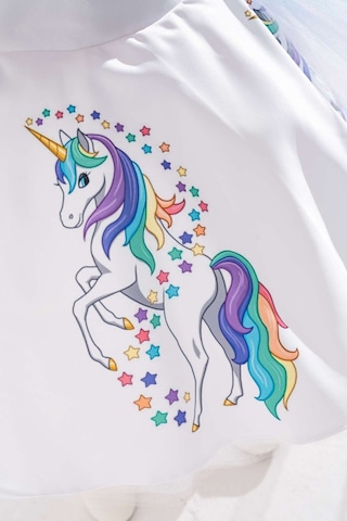 YAĞMUR KOStütüM Taç Hediyeli Unicorn Temalı Kız Çocuk Beyaz Doğum Günü Elbisesi & Parti Kostümü Beyaz