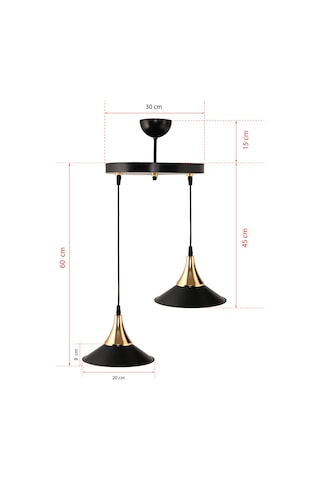 Dede İkili Embudo Tepsili Avize Gold Huni Japon Şapkalı Siyah2