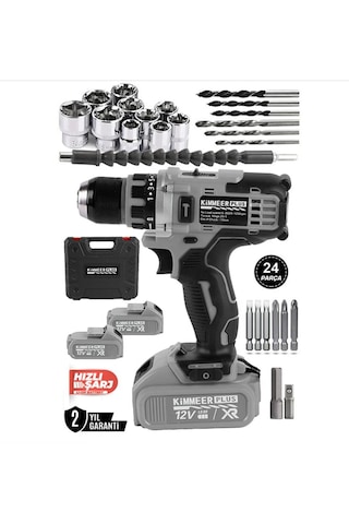 12v Metal Şanzıman Şarjlı Matkap 24 Parça Akülü Vidalama Akülü Matkap Seti Gri Renk