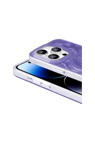 Apple Uyumlu iPhone 14 Pro Max İle Kılıf Magsafe Şarj Özellikli Fırça Boya Desenli Kapak