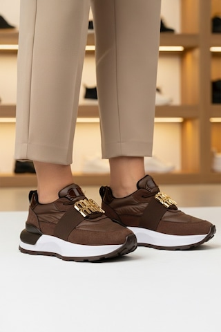 Tw Tonny White Newyork - 055 Yüksek Tabanlı Günlük Slip-on Ortopedik Kadın Yürüyüş Ayakkabısı Sneaker Kahverengi