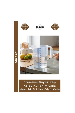 Premium Büyük Kap Kolay Kullanım Gıda Hazırlık 5 Litre Ölçü Kabı Çok Renkli