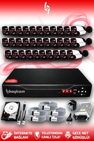 Bayicam 32 Kameralı Panda 32 Dış Kamera Set 250 GB HDD Full HD Gece Görüşlü Güvenlik Kamerası Sistemi