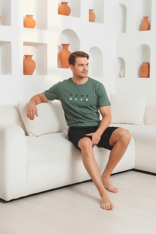%100 Pamuklu Kısa Kollu Cepli Erkek Şortlu Pijama Takımı 2016 Yeşil