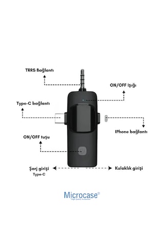 Microcase F11-2 Profesyonel 2'li Kablosuz Yaka Mikrofonu 3in1 Type-c Lightning 3.5mm Jack Kamera Telefon Bilgisayar Uyumlu Yayıncı Mikrofonu Al5770