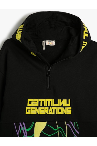 Koton Oversize Kapşonlu Sweatshirt Uzun Kollu Oyun Temalı Şardonlu Siyah 4wkb10008tk