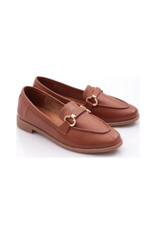 Dgn 1853 Kadin Oval Burun Loafer Ayakkabi Koyu Taba