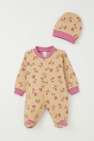 Breeze Kız Bebek Patikli Tulum Çiçek Desenli 0-6 Ay, Açık Kahverengi Açık Kahverengi