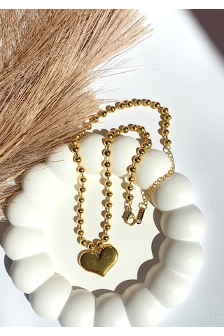 Altın / Gold Renk Kalp Figürlü Toplu Zincirli 316l Çelik Kolye Gold