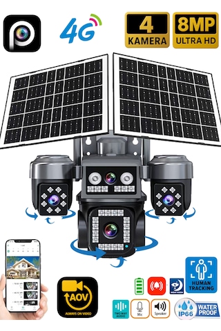 Ventus 8mp 4 Kameralı 4g Çift Solar Panel 16x Zoom Dual Batarya Hieasy Aov Sürekli Kayıt Gece Görüş Çift Yönlü Ses Hieasy Türkçe
