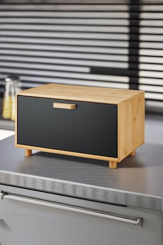 Karina Metal Kapaklı Bambu Lüks Ekmek Kutusu Ekmeklik Dikdörtgen - Siyah Siyah