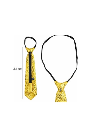 Altın Renk Pul Payetli Işıltılı Parti Kravatı 33 Cm 13+