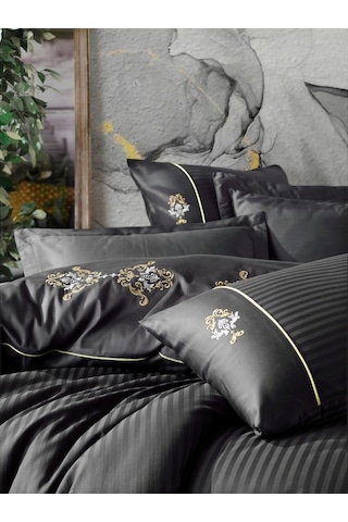 Cotton Box Brode Saten Çift Kişilik Nevresim Takımı King Antrasit