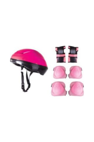 Kadın Pembe Kask Dizlik Dirseklik Koruyucu Set Pembe
