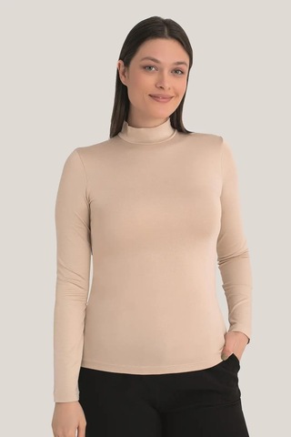 Floranova Premium Basic Giyim Tekstil Kadın Ten Balıkçı Yaka Uzun Kollu Body 2'li Paket Ten 2