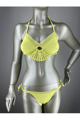 İvita Limon Sarısı Dantel Detaylı Çok Tarz El Yapımı Tığ Örgüsü Bikini