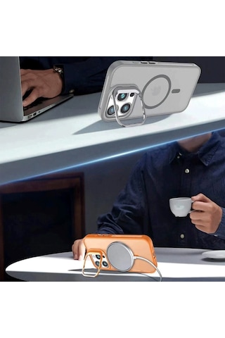 Samsung Galaxy S24 Kılıf Armor Seri Magsafe Uyumlu Stand Özellikli Kamera Lensli Kapak Gri