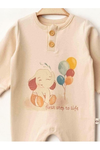 Zekids Bebek Fil Desenli Organik Tulum-15479 Krem