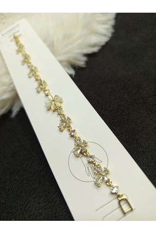 Fushıon Zirkon Taşlı Altın Kaplama Flower Çelik Bileklik Gold