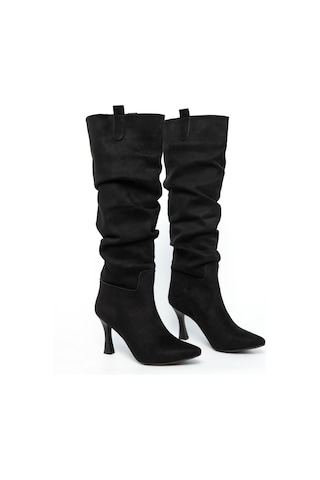 Ventes Bilek Büzgülü İnce Topuklu Kadın Çizme 5038511-z Siyah Süet