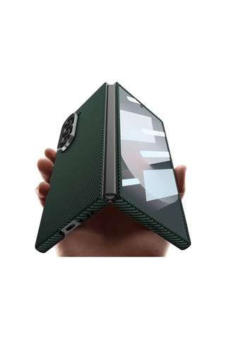 Galaxy Z Fold 6 Kılıf Kamera Korumalı Karbon Fiber Tasarımlı Arka Yüzey Hatreds Kıpta Karbon Kapak