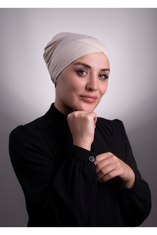 Bej Pratik Hazır Geçmeli Iç Bone Viskon Kumaş Çapraz Tek Bantlı 3 Bej