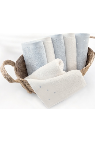 Phobe %100 Pamuk Misafir Havlusu 6'lü Set - 30x50 Cm Mavi - Ekru