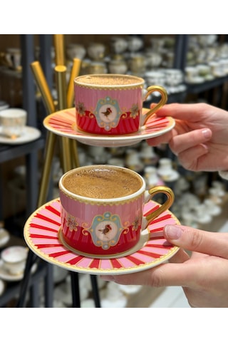 2 Kişilik Pink Bird Soho Double Kahve Fincanı-4647 Pembe