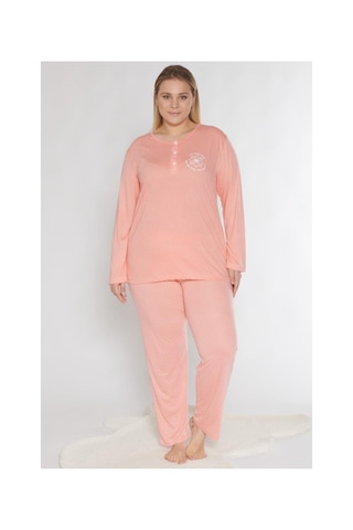 Büyük Beden Battal Uzun Kol Mevsimlik Pijama Takımı Viskon Alperi B790-38 Koyu Somon Büyük Beden Battal Uzun Kol Mevsimlik Pijama Takımı Viskon Alperi B790-38 Koyu Somon