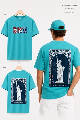 Bayloranzzo New York %100 Pamuk Heavy Cotton Premium Kalite Unisex Tişört Su Yeşili